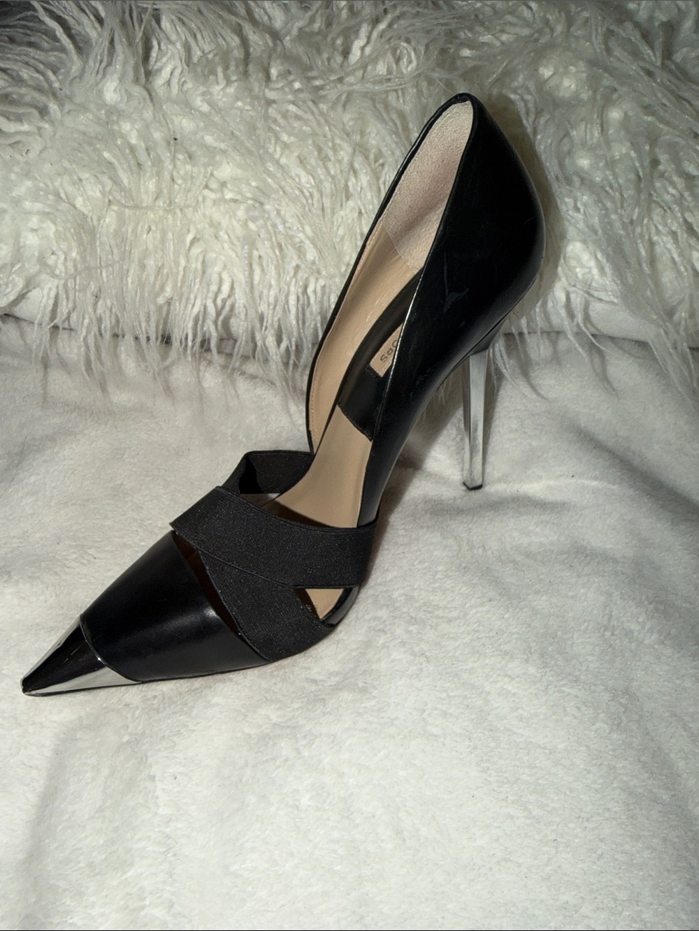 Michael Kors Collection Black Pointed Toe Pumps with Silver Metal Caps - Picture 3 of 8
